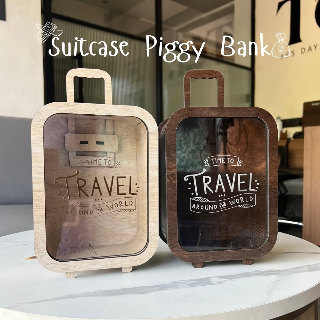Travel Money Saving Bag, Money Saving Wood Box , Aesthetic look Piggy Bank