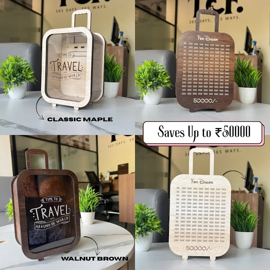 Travel Money Saving Bag, Money Saving Wood Box , Aesthetic look Piggy Bank