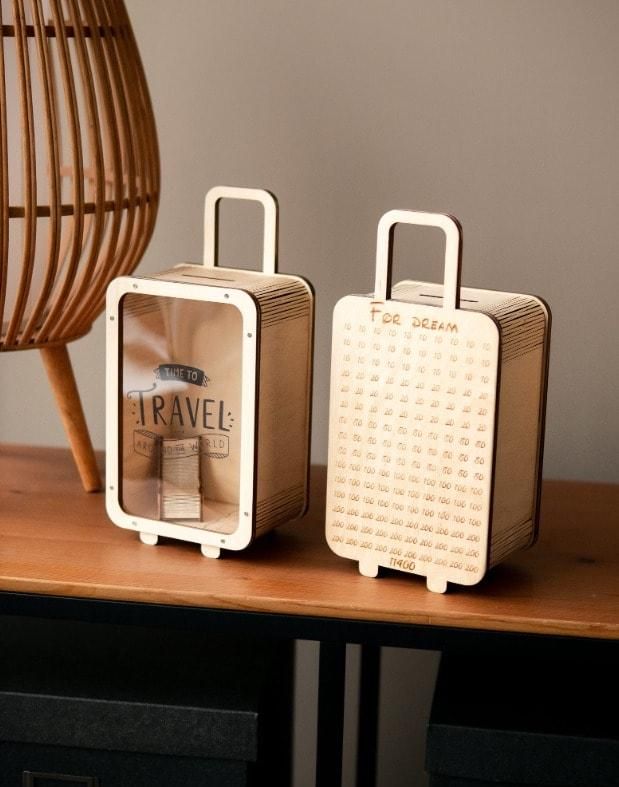 Travel Money Saving Bag, Money Saving Wood Box , Aesthetic look Piggy Bank