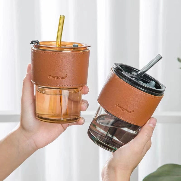 Over Glass Water Bottle with Straw